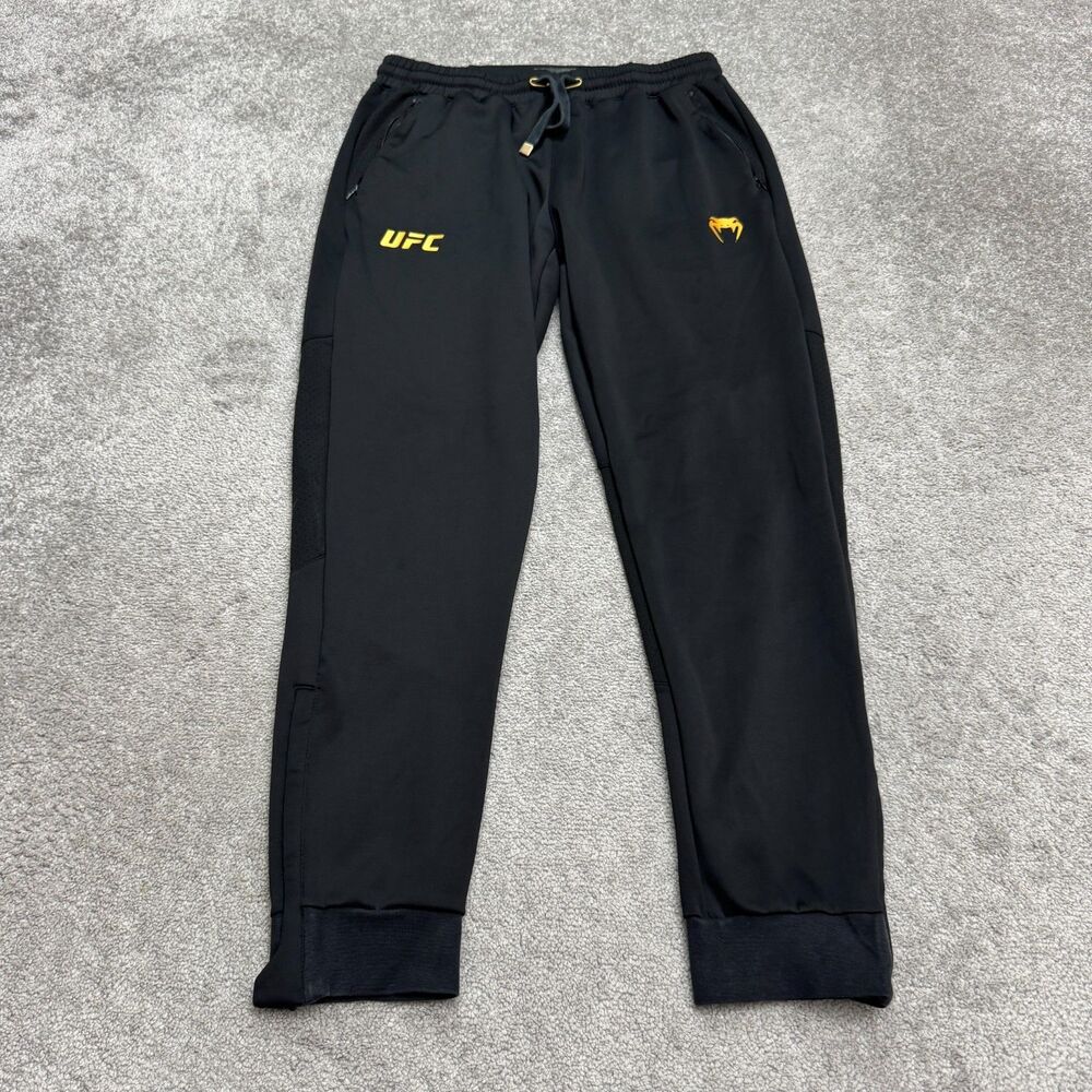 Venum UFC Authentic Jogger Track Pants Men XL Black Gold Print Fighter Wrestling